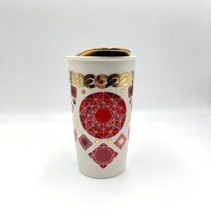 2014 Starbucks Ceramic Red Jewel Gold Lid Chain Tumbler Ruby Gems‎ Coffee Cup